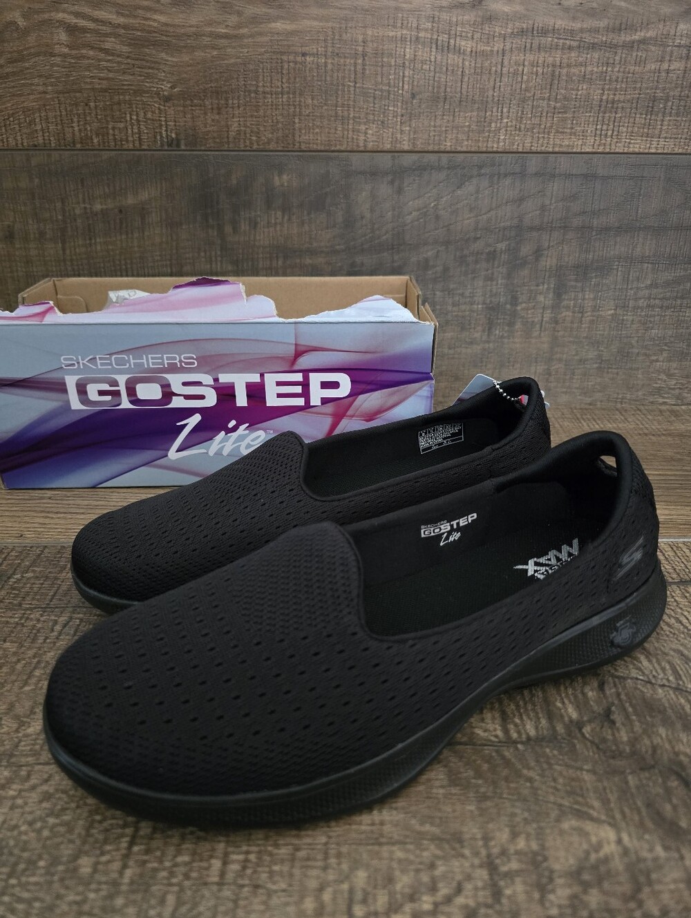 Skechers Women's Go Step Lite Origin Athletic Slip On Shoes Sz 8 Black 14468